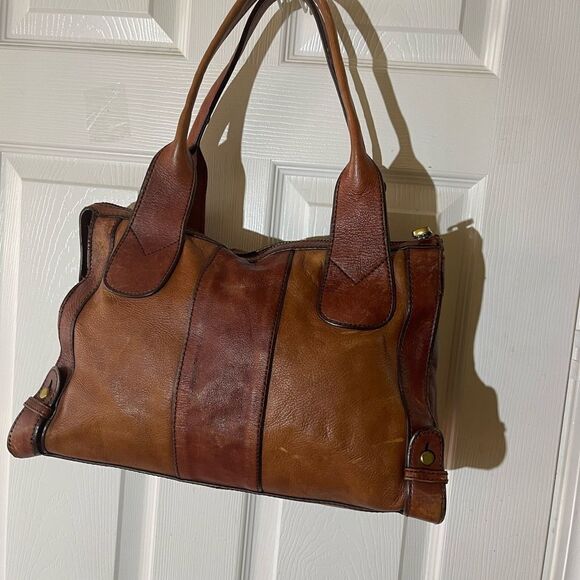 Fossil Reissue Satchel Handbag Vintage  Leather tan&brown antique tone Hardwares - Picture 3 of 16